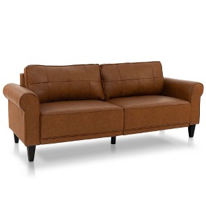 Costway Modern Sofa Couch PU Leather 81.5'' 3-Seater with 2 Back Pillows & 5 Wooden Legs - 1 of 4