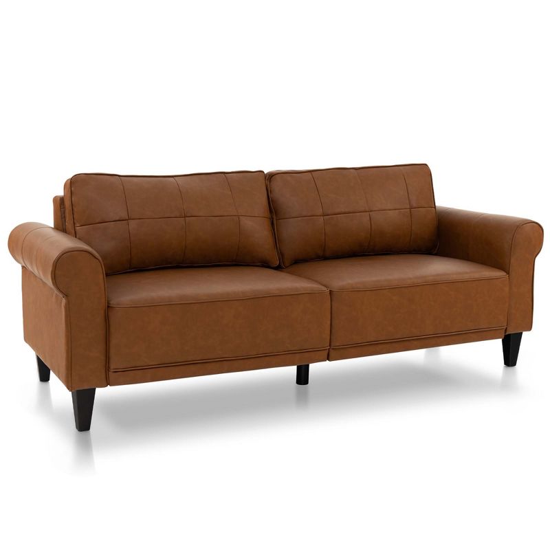 Costway Modern Sofa Couch PU Leather 81.5'' 3-Seater with 2 Back Pillows & 5 Wooden Legs, 1 of 11