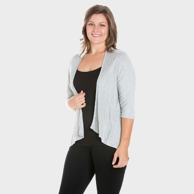 24seven Comfort Apparel Womens Plus Elbow Length Sleeve Open Cardigan