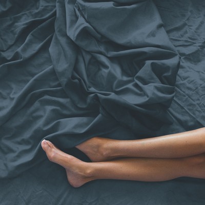 Navy Blue Tencel Full/Queen Duvet Cover Set with Back Button Closure