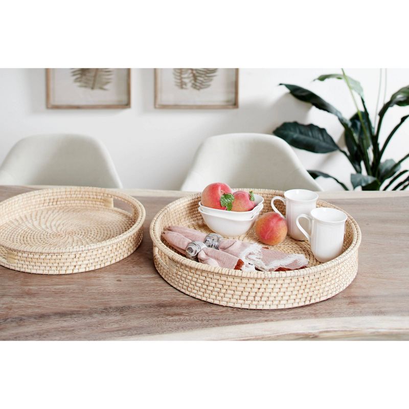 Set of 2 Round Handwoven Natural Bamboo Trays Brown - Olivia &#38; May, 3 of 5