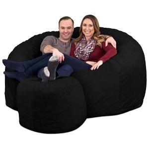 Ultimate Sack 6ft Bean Bag Chair and Footstool, Oversized Comfortable Indoor Floor Lounger, Giant Foam-Filled Furniture for Relaxing, Black Suede - 1 of 4