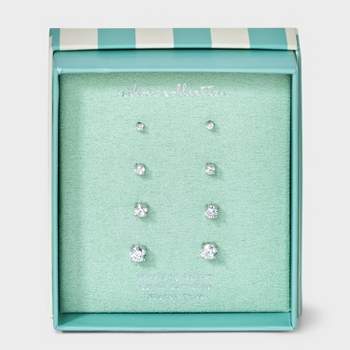 Sterling Silver Cubic Zirconia Stud Earring Set 4pc - A New Day™ Silver