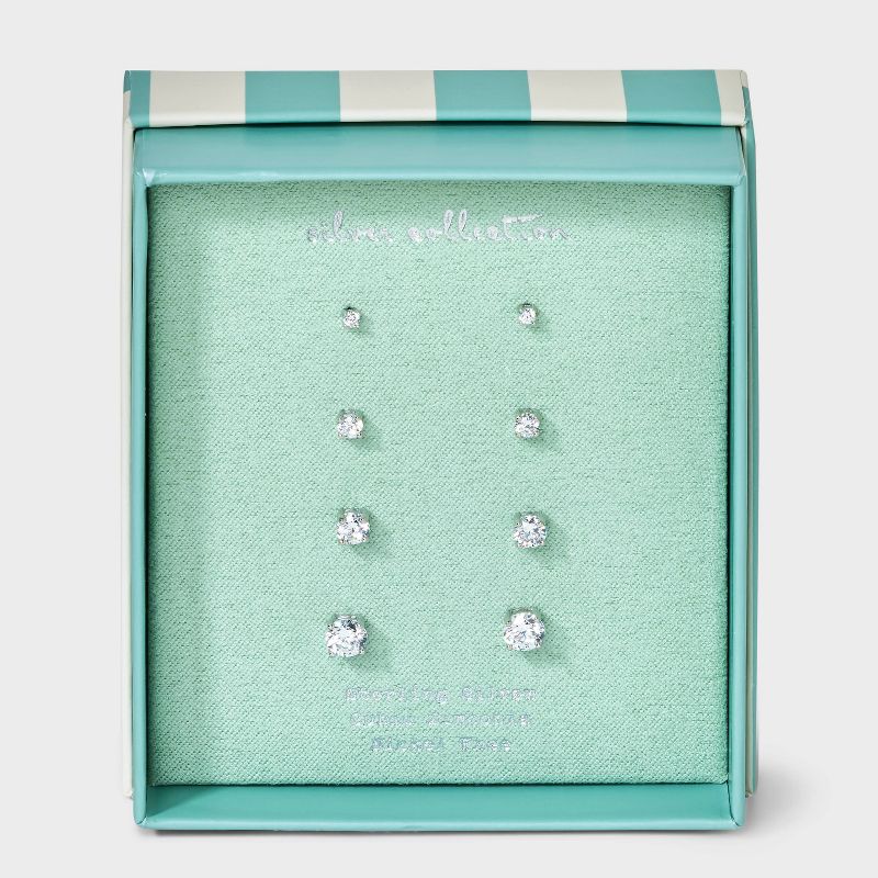 Sterling Silver Cubic Zirconia Stud Earring Set 4pc - A New Day&#8482; Silver, 1 of 3