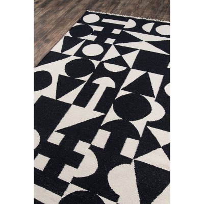 Black and Ivory Geometric Handmade Wool Area Rug, 2' x 3'