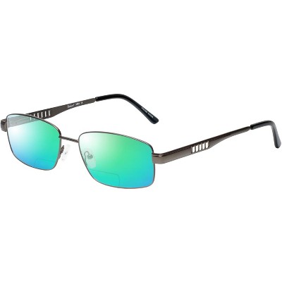 Enhance BIG&TALL EN3858 Men's Polarized Bi-Focal Sunglasses Gunmetal Silver 59mm Blue Mirror +1.00