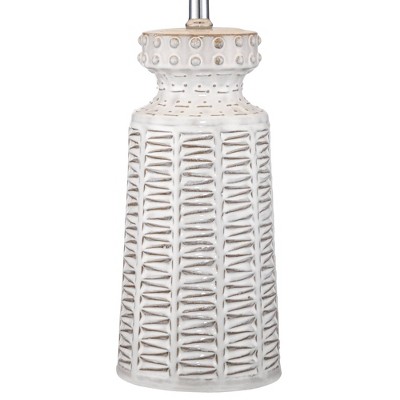 Set of 2 White Ceramic Table Lamps with Beige Fabric Shades