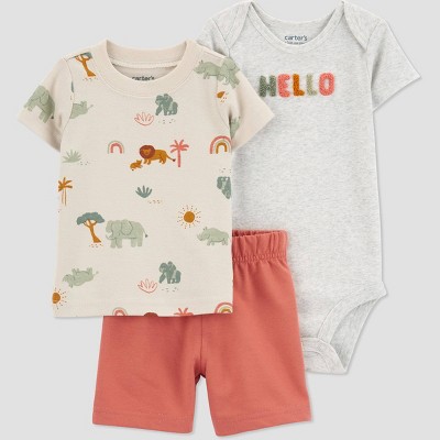 Image of Carter's Just One You® Baby Boys' Safari Top & Bottom Set - Cream/Gray Newborn