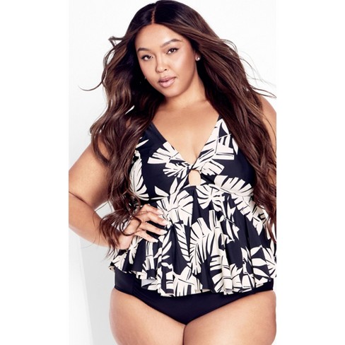 Women's Plus Size Palma Print Tankini - black | CITY CHIC - image 1 of 4