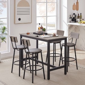 5 Piece Dining Table Set, Bar Table Set With 4 Upholstered Stools, Wooden Backrest, Ring-shaped Footrest - 1 of 4