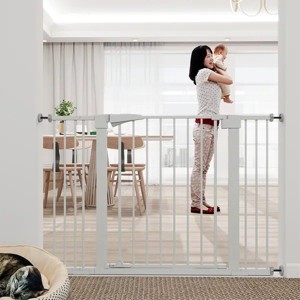 30 "high White child safety gate for baby door barrier with 7+14+14CM extensions - 1 of 4