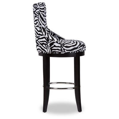 Modern Black and White Zebra Print Upholstered Bar Stool with Metal Accents