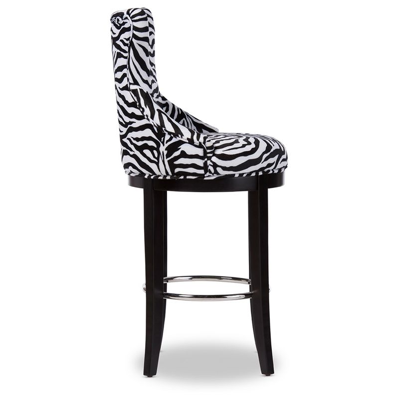 Peace Modern and Contemporary Zebra Print Patterned Fabric Upholstered Barstool with Metal Footrest Beige - Baxton Studio, 5 of 7
