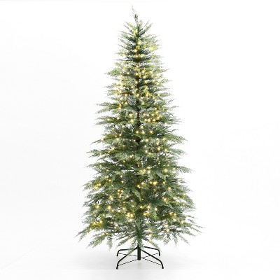 LuxenHome 7Ft Pre-Lit Green Cypress Artificial Christmas Tree