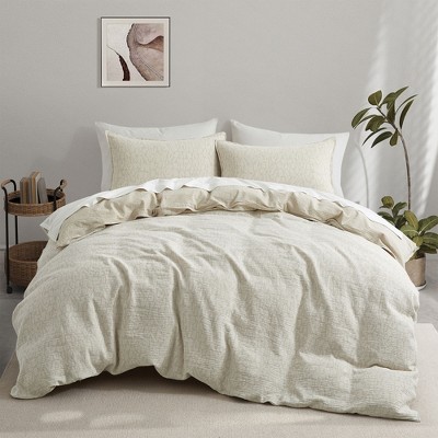 Peace Nest Jacquard Cotton Linen Blend Duvet Cover Set, 3 Piece Bedding Set with Pillow Shams, Cobble, King