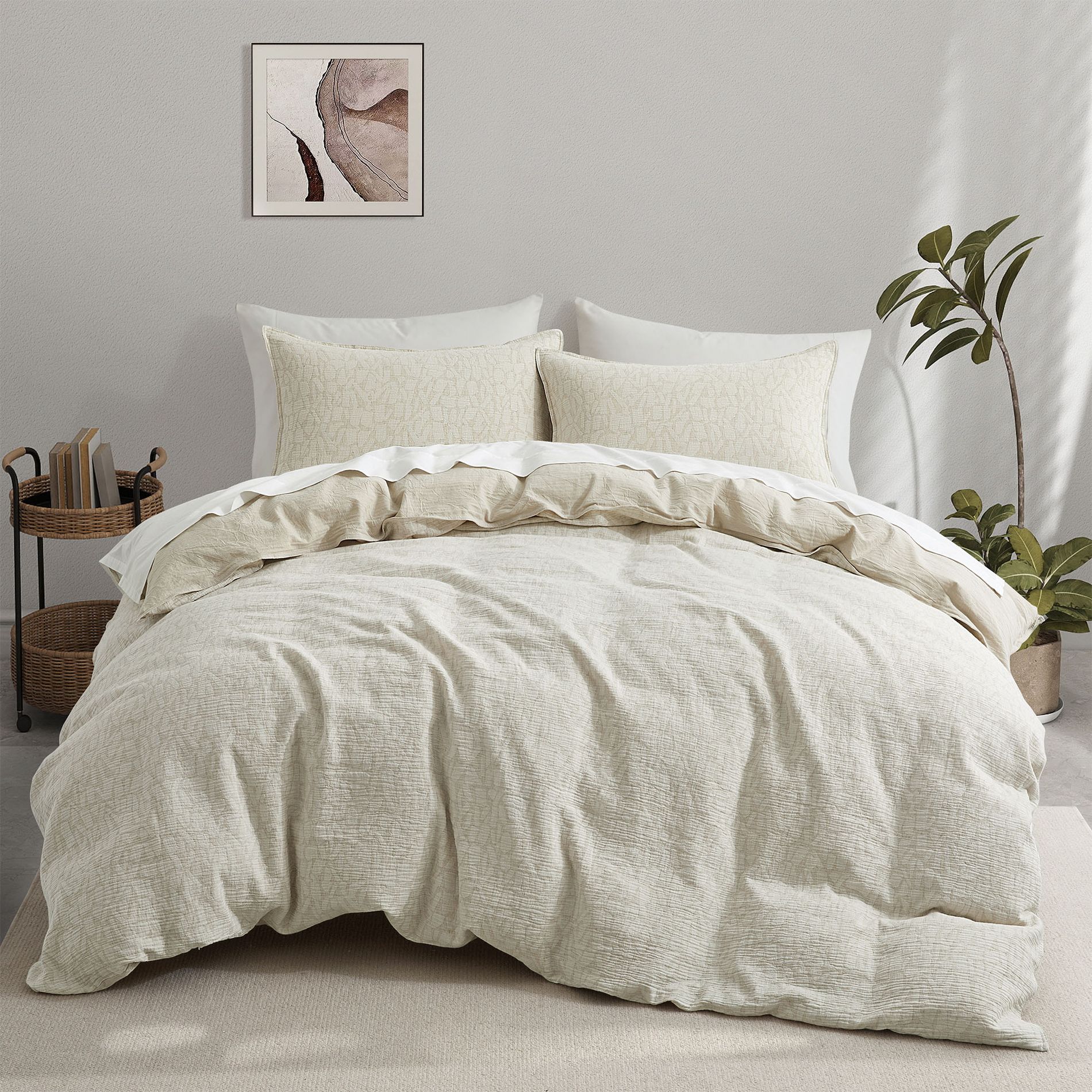 Peace Nest Floral Jacquard Cotton Linen Blend Duvet Cover Set, 3 Piece Bedding Set with Pillow Shams