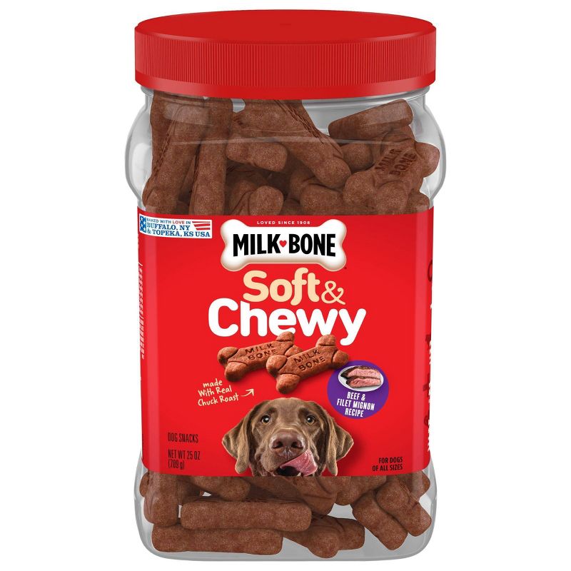 Milk-Bone Beef Soft &#38; Chewy Filet Mignon Canister Dog Treats -25oz, 1 of 7