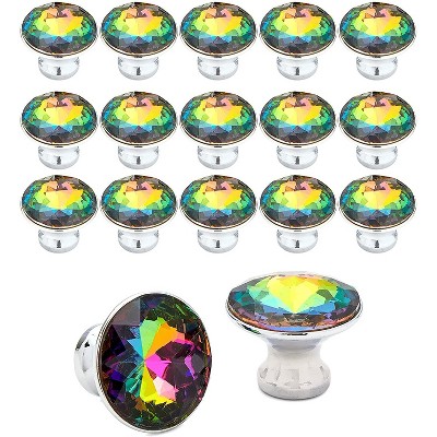 Knobs for Dresser Drawers, Multicolor Glass Cabinet Pull Knobs (1.1 in, 16 Pack)