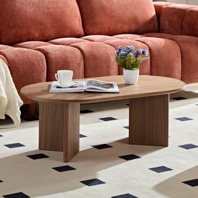 Modern MDF Coffee Table,Oval Side Table With MDF Pedestal Base,Wooden Small Accent Center Table For Living Room,Apartment-Coolbibila