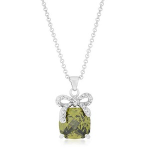 ShineHigh Olivine Pendant with Bow – 13.16 Ct Green Cubic Zirconia with Rhodium-Plated Ribbon Accent on Adjustable Chain - 1 of 1