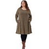 Women's Plus Size Button Decor Crew Neck Long Sleeve Casual Soft Midi Tunic Dresses with Pockets - Agnes Orinda - 3 of 4