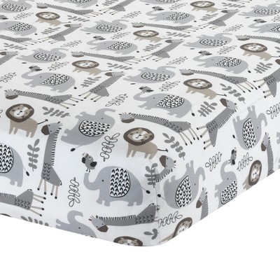 Image of Lambs & Ivy Urban Jungle Animal Gray/White 100% Cotton Baby Fitted Crib Sheet