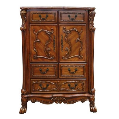 Dresden Cherry Oak 5-Drawer Chest with Carved Details