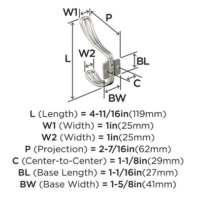 Polished Nickel Double Prong Decorative Wall Hook