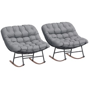 Outsunny Outdoor Rocking Chair Set of 2, Oversized Rocking Papasan Chairs with Cushions - 1 of 4