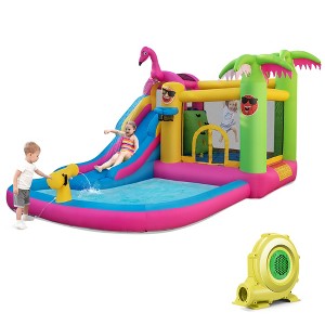 Costway Tropical Inflatable Bounce Castle for Backyard, Ocean Ball & 735W Blower Include - 1 of 4