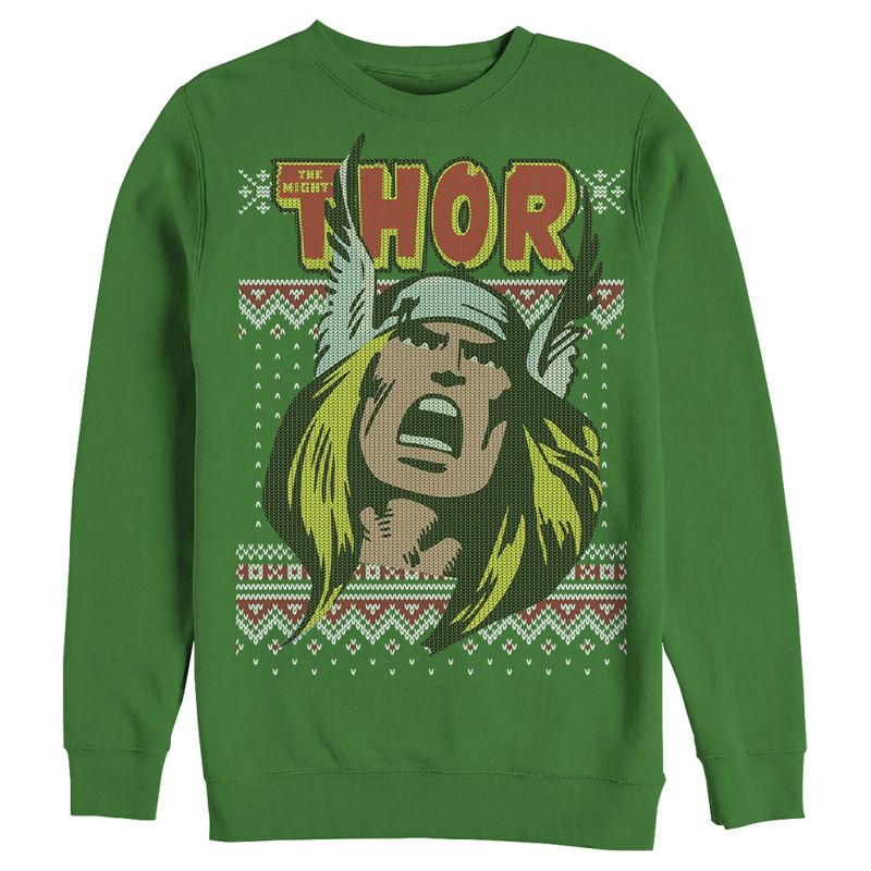 Men's Marvel Thor Retro Comic Holiday Ugly Sweater Sweatshirt, 1 of 4