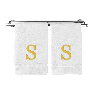 BC BARE COTTON Monogrammed Hand Towel, 100% Turkish Cotton - Set of 2 - White - Gold Block - 1 of 1