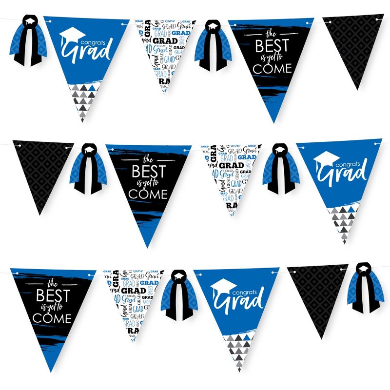 Big Dot of Happiness 30 Piece Blue Graduation Party Pennant Triangle Banner, 1 of 10