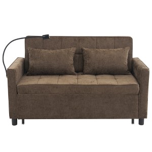 TiramisuBest 56.9" Pull-Out Loveseat Sofa Bed – Convertible Sleeper with Reversible Backrest, USB Ports, Phone Holder & Side Pockets,Green - 1 of 4