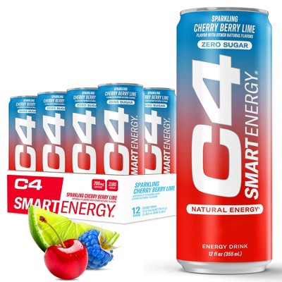 Cellucor C4 Smart Energy Drink, Cherry Berry Lime - 12 Fl Oz Can (Pack of 12)