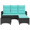 vidaXL 3 Piece Patio Sofa Set with Cushions L-shaped Couch Set Poly Rattan - Black and Blue - 4 of 4