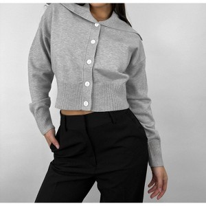 Women's Oversized Collar Button Down Cardigan - MOD REF - 1 of 4