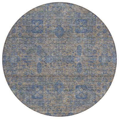 Khaki And Denim Blue Oriental Washable Indoor Outdoor Area Rug