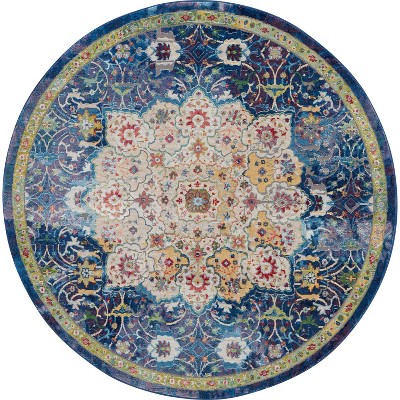 Global Vintage GLB03 Blue Area Rug Oushak Vintage Center Medallion By Nourison