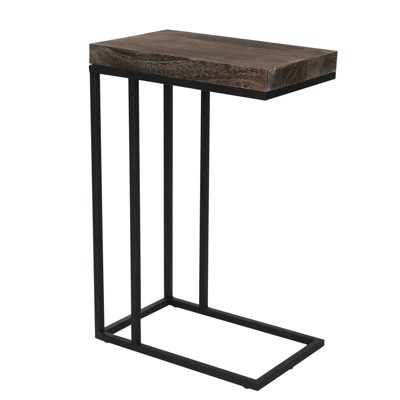 Breeze Casual C Shaped End Table Metal Frame Rustic Brown - Proman Products: Slide Under Sofa, Snack & Lamp Stand