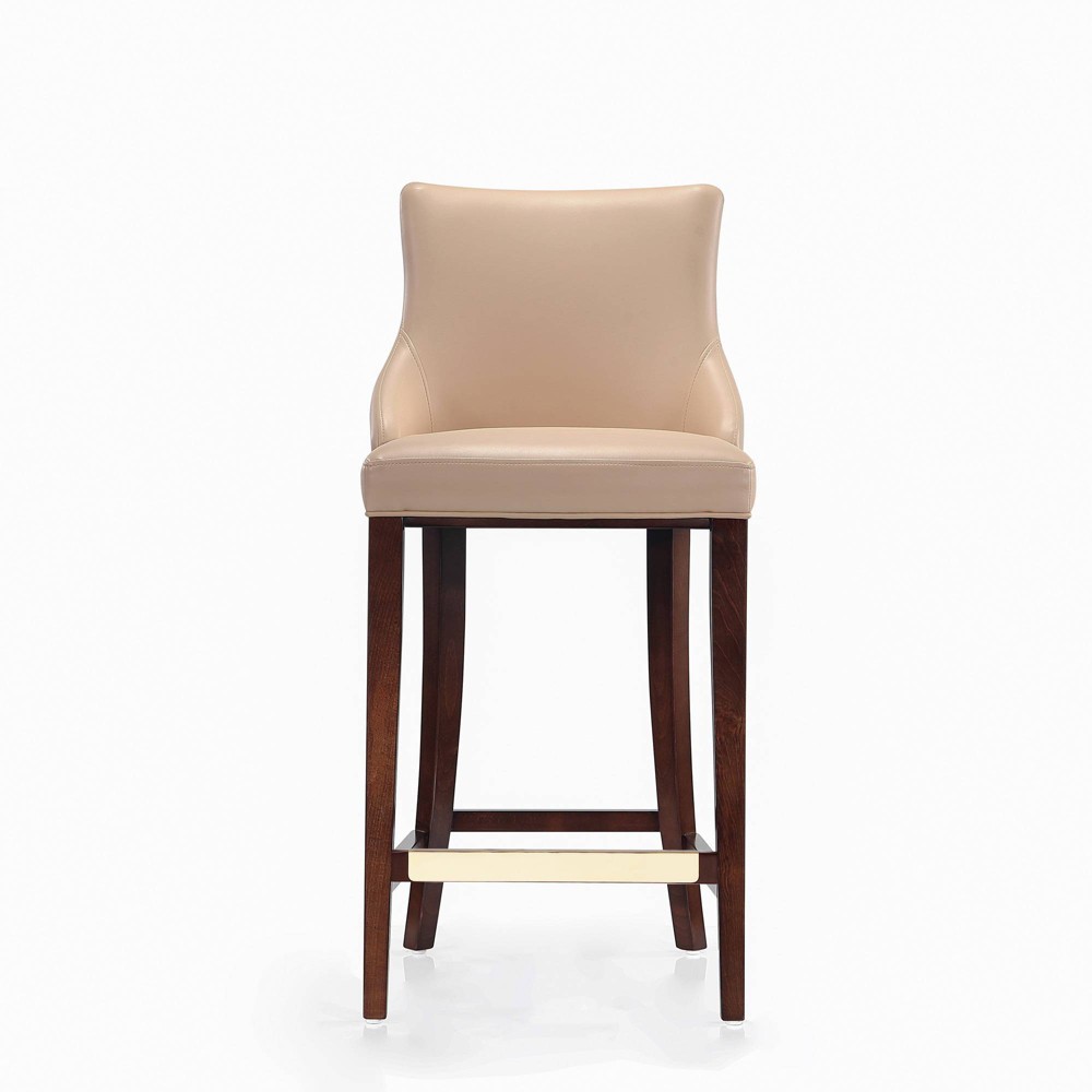 Manhattan Comfort Shubert Modern Leatherette Upholstered Barstool Tan: Beech Wood Legs, No Assembly Required, Padded Back