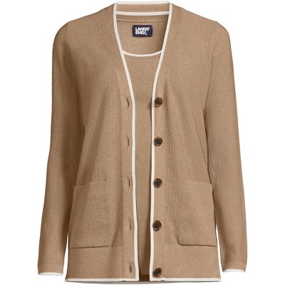 Lands' End Women's Fine Gauge Cotton Cardigan And Tank Sweater Set