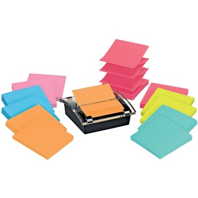 Post-it Pop-Up Super Sticky Notes Dispenser Value pk, 3 x 3 Inches, Assorted Colors, 12 Pads of 90 Sheets