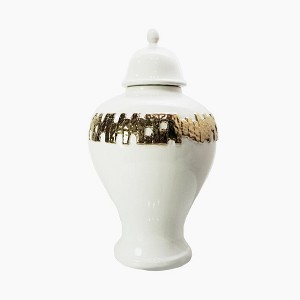 Gulches White Ginger Jar with Gold Ornament - 1 of 3