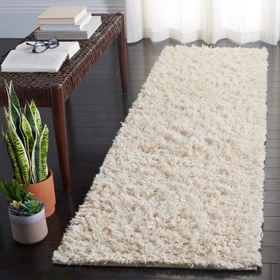 Ivory Handwoven Wool Shag Runner Rug 2'3" x 8'