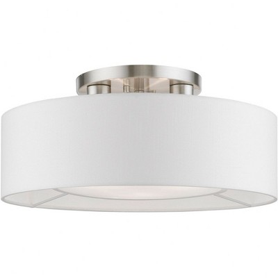 Elegant Brushed Nickel 3-Light Semi-Flush Mount with Off-White Drum Shade