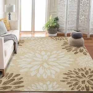 Area Rug Non-Slip Floral Washable Living Room Throw Small Stain Resistant Rugs - 1 of 4
