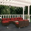 vidaXL 10 Piece Patio Lounge Set with Cushions - Outdoor Sectional Sofa - Modular Design - Water-Resistant PE Rattan - Brown and Cinnamon Red - 2 of 4