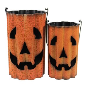 Direct Designs International 18.0 Inch Metal Pumpkin Baskets Ghost Pumpkin Set Wavy Decorative Buckets - 1 of 3