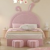 Full/Twin Size Velvet Upholstered Rabbit-Shape Bed with 2 Storage Stools 4Q - ModernLuxe - 2 of 4